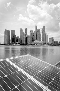 新加坡现代城市和摩天大楼背景的古老基调太阳能电池板蓝云天图片