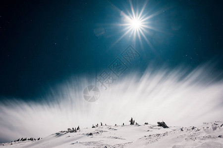 雪树和松树覆盖着山的风景图片