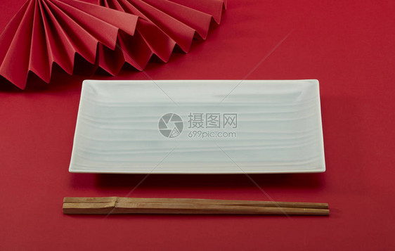 红底折扇浅绿长盘竹造型中式筷子图片