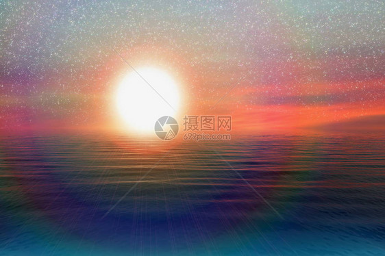 海上日落阳光夜空月亮光天际线夜光反射在海水黄金夏季日落城市全图片