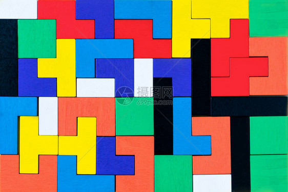 不同形状的彩色木块拼图免费天然环保玩具创意逻辑思维概念背景与几图片