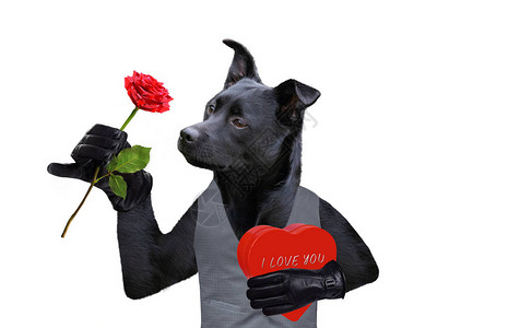 情人节礼物和玫瑰的狗图片