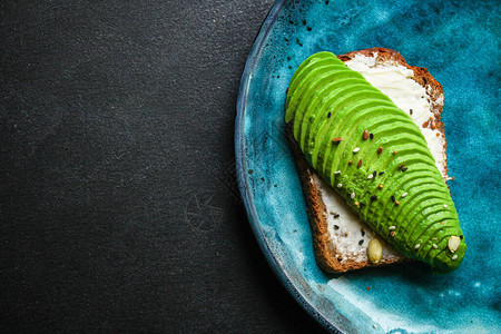 avocado三明治健康零食菜单概念食物背景顶视图片