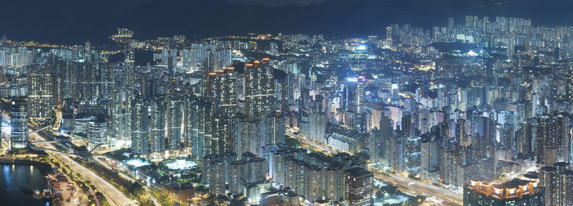 香港城市鸟瞰夜景全图片