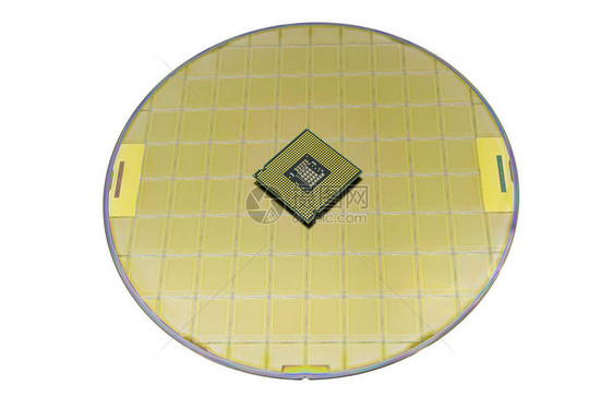 以微晶片金色贴在硅壁上的计算机芯片CPU照片孤图片