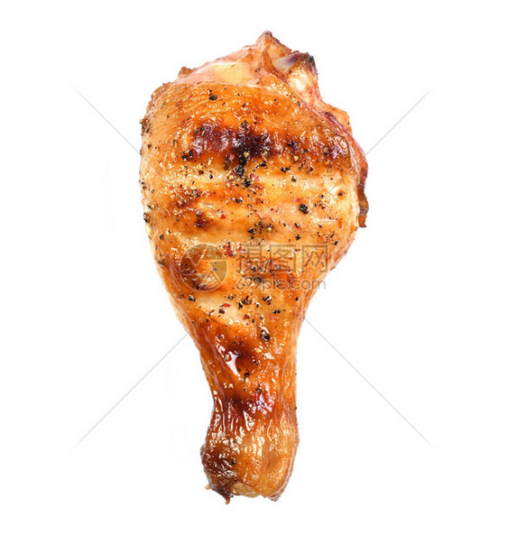 在白色背景下隔离的烤bbq鸡腿图片