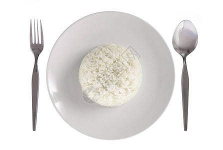 孤立在白色背景上的一盘米饭图片