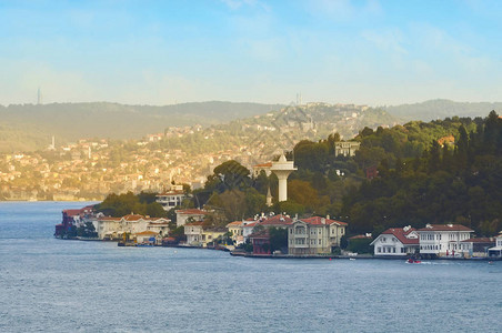 从山顶对伊斯坦布尔亚洲部分和Bospho背景图片