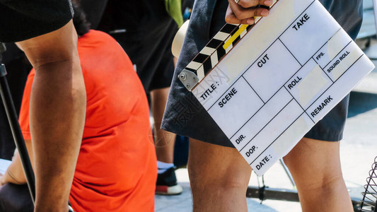 电影胶片板关闭电影制片组摄制的图像背景