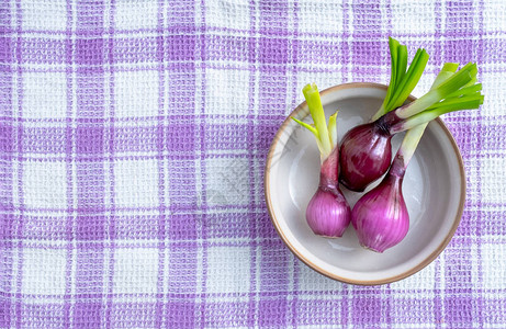 红洋葱在碗里上面有紫色三个洋葱在盘子图片