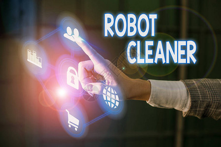 语音机器人显示机器人清洁器的书写笔记智能编程和有限真空清洁系背景