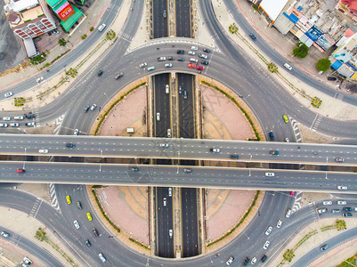 空中最高视野环形交接城市运输道路图片