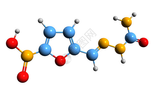 3D白底隔离的硝基硫化区皮酸林骨骼配方分子化学结图片