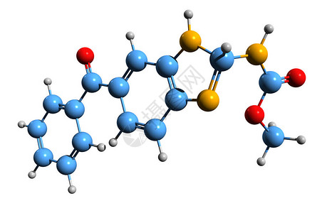 3DMebendazonole骨骼配方在白色背景上隔离的MBZ抗血清剂分子化学图片