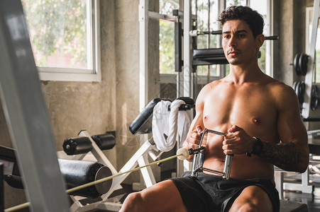 肌肉健壮的人在Biceps健身锻炼运动中锻炼图片
