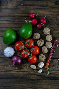 健康水果坚果和蔬菜的背景图片