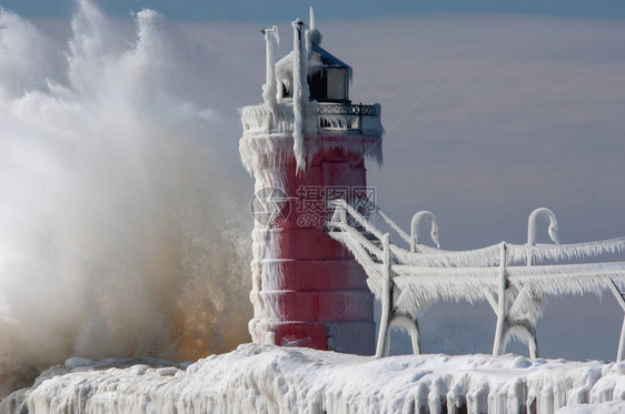 美国密歇根湖南避风港的冬季景观密歇根图片