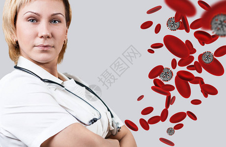 在血液中接近冠状腺的成年女医生图片