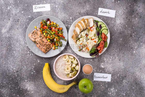 早中晚健康均衡的菜单概念图片