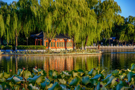 北京西沙海历史风景湖地区有寺庙图片