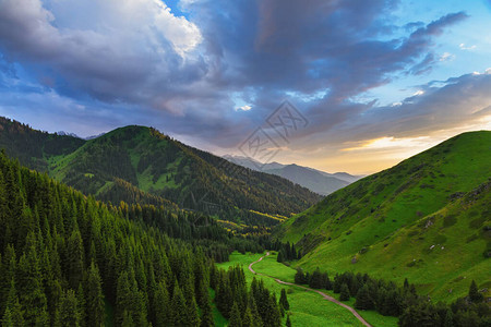 山地景色夏天山上多姿彩的夜晚天山图片