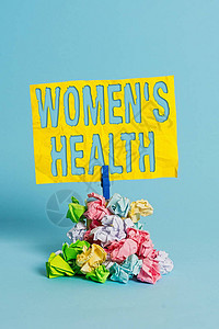 手写文本女健康概念照片女是避免疾病的身体健康后果提醒堆彩色皱纸衣夹图片
