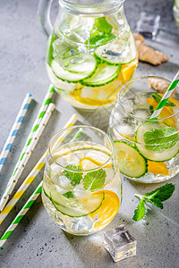 夏季健康柠檬汁柑橘灌水鸡尾酒或Mojitos图片