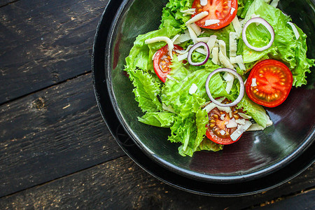 沙拉蔬菜单概念健康饮食物背景顶视图复制空间文本健康饮食表设置酮或古图片