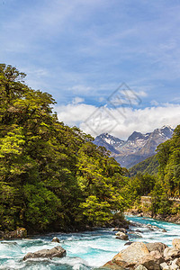 以山为背景的快速河流峡湾公园图片