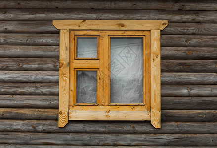 带有木窗的木屋的一侧图片