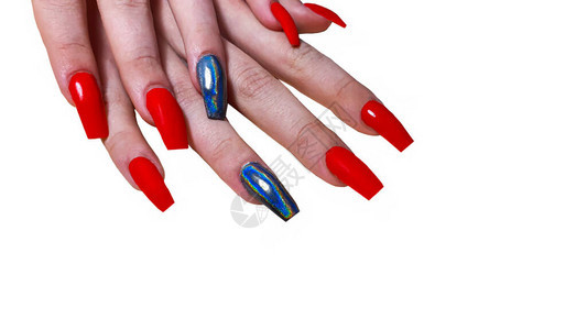 修甲指甲延伸用红色清漆和镜子油设计图片