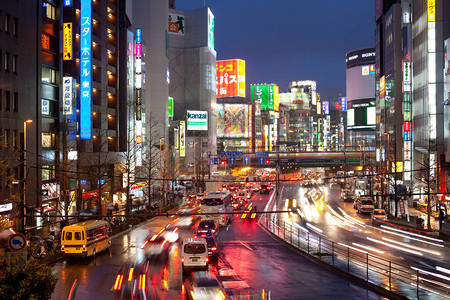 日本街景新宿东京关东地区本州日本亚洲新宿繁华区的交通充背景