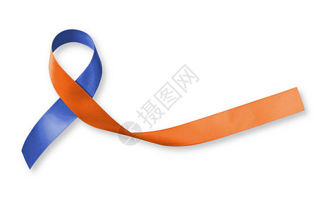 家庭护理人员的人权意识在白色背景上隔离的橙色海军蓝色织物丝带背景图片