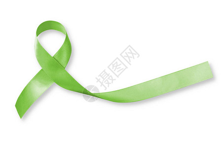 淋巴瘤癌症意识石灰绿色丝带隔离在白色背景上图片