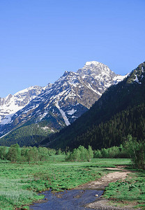 通过公园走过雪山峰绿草环绕清澈图片