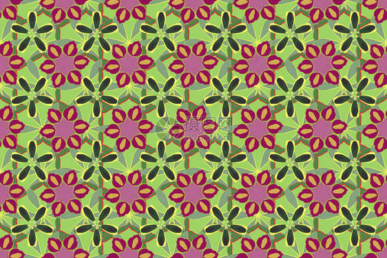 在绿色紫色和黄色颜的杂乱花卉样式光栅图优雅的时尚印花模板可爱的无图片