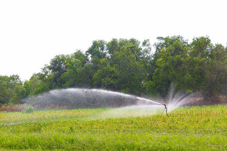 以白色背景为农场浇水的农用灌溉系统图片