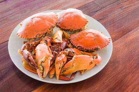 在盘子上准备的蒸螃蟹图片