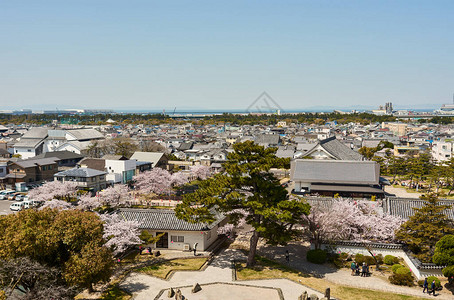 日本大阪府岸和田镇的空中城市景观图片