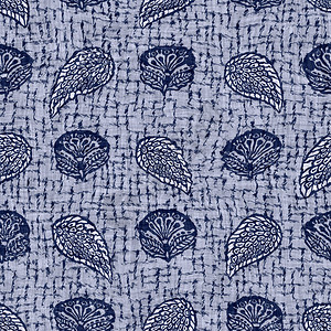 无缝花卉质地Indigo蓝色编织的boro棉染色影响背景Jeeshesh图片