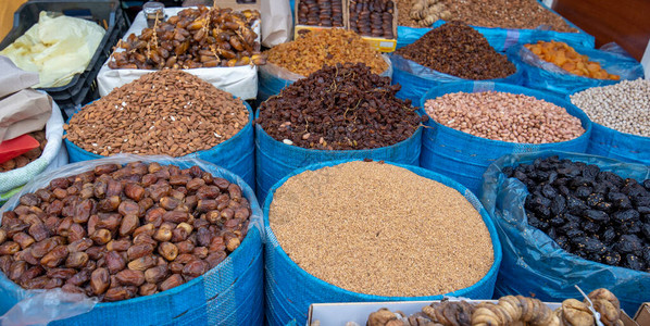 摩洛哥马拉喀什市的麦地那市场背景