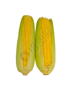 两种新鲜的黄玉米和绿壳叶剥图片