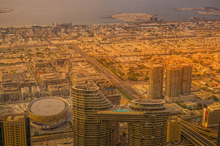 迪拜哈利法塔从BurjKhalifa观测舱看背景