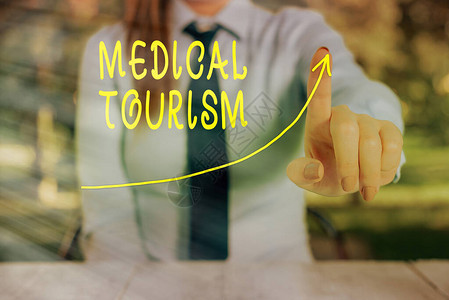 概念手写显示医疗旅游概念意义前往另一个寻求医疗保健数字箭头曲线表示图片