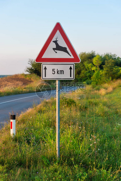 野生动物警告路标志鹿渡口标志图片