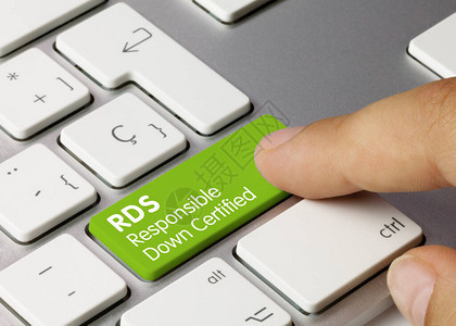 RDS负责任的羽绒认证写在金属键盘的绿色键图片