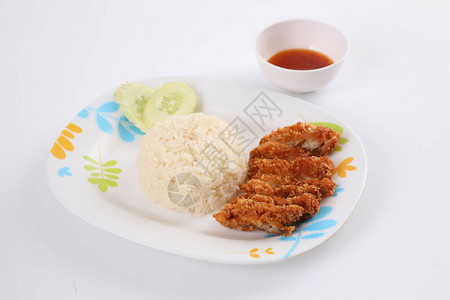 泰国食品美食炸鸡和大米图片