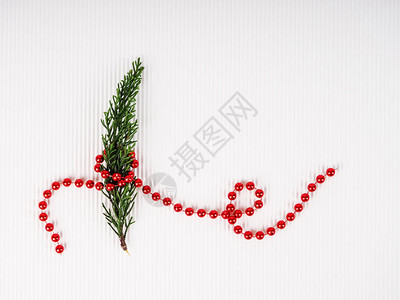 圣诞和新年概念树枝和红珠子最低要图片