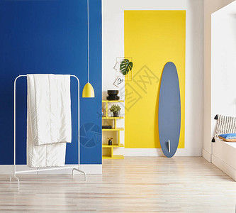 蓝色和黄色的墙背景和白图片