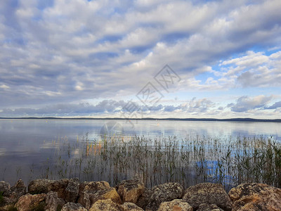 Biscarrosse湖的蓝水自然沙图片